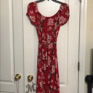 Red off shoulder dress